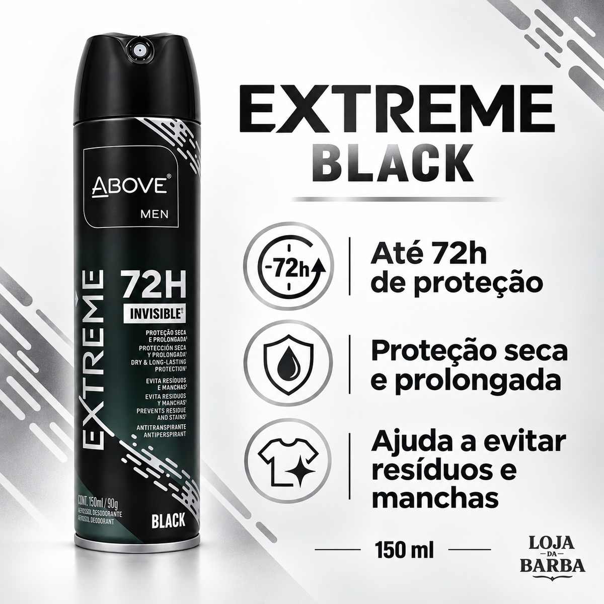Desodorante Above Men Extreme Black 150ml Aerossol 72h — ABOVE