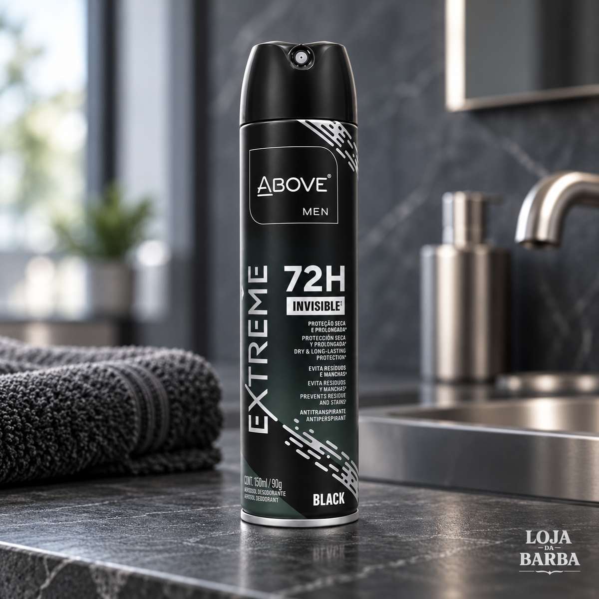 Desodorante Above Men Extreme Black 150ml Aerossol 72h — ABOVE