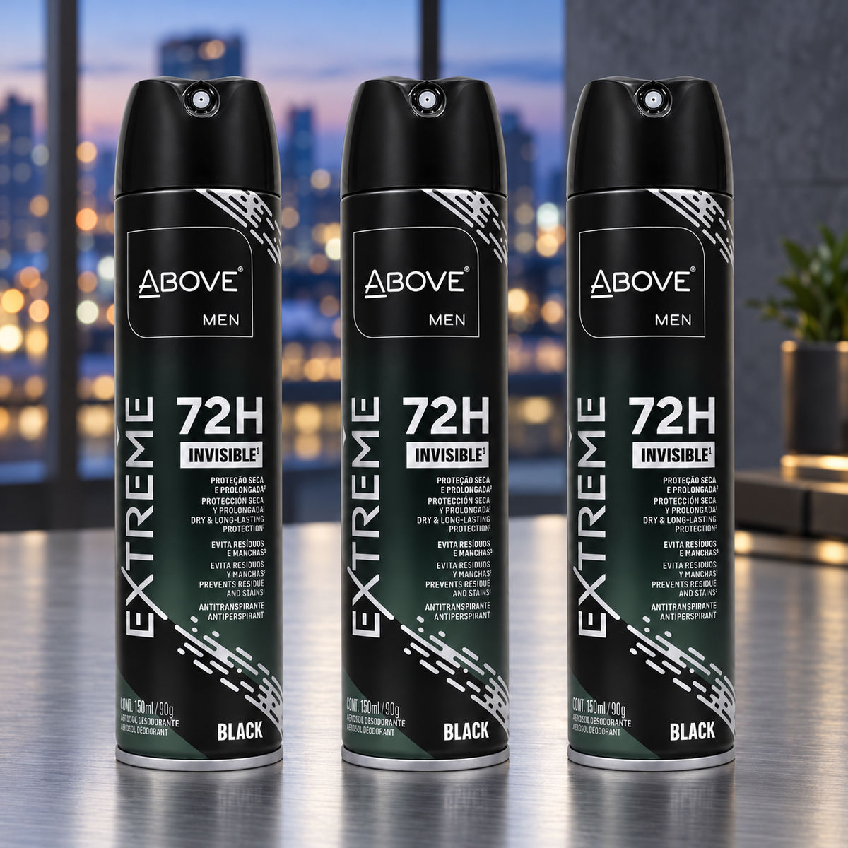 Kit 3 Desodorantes Above Men Extreme Black 150ml 72h — ABOVE