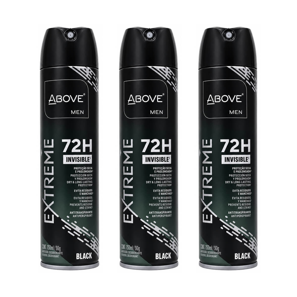 Kit 3 Desodorantes Above Men Extreme Black 150ml 72h — ABOVE