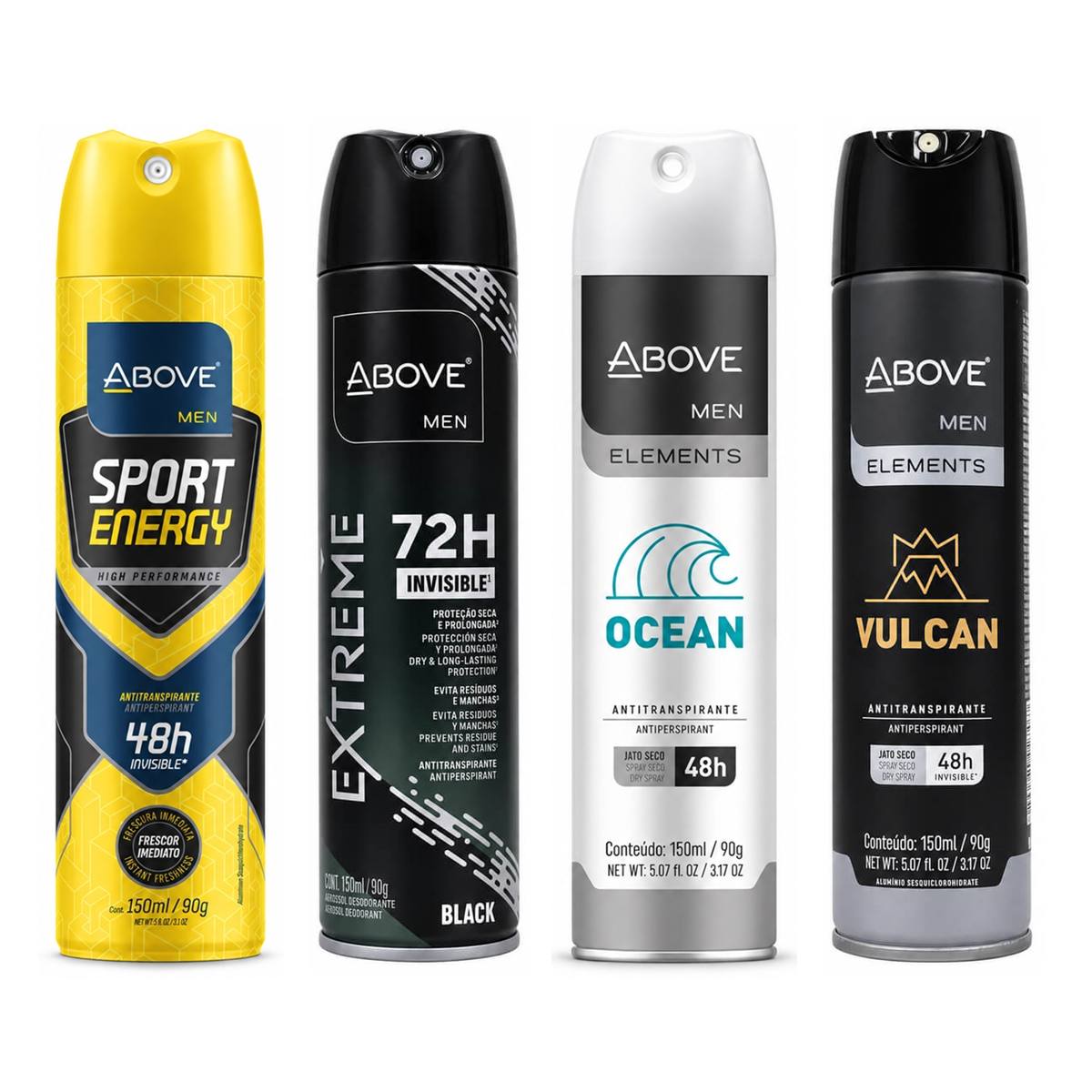 Kit 4 Desodorantes Above Men Sport + Ocean + Black + Vulcan — ABOVE