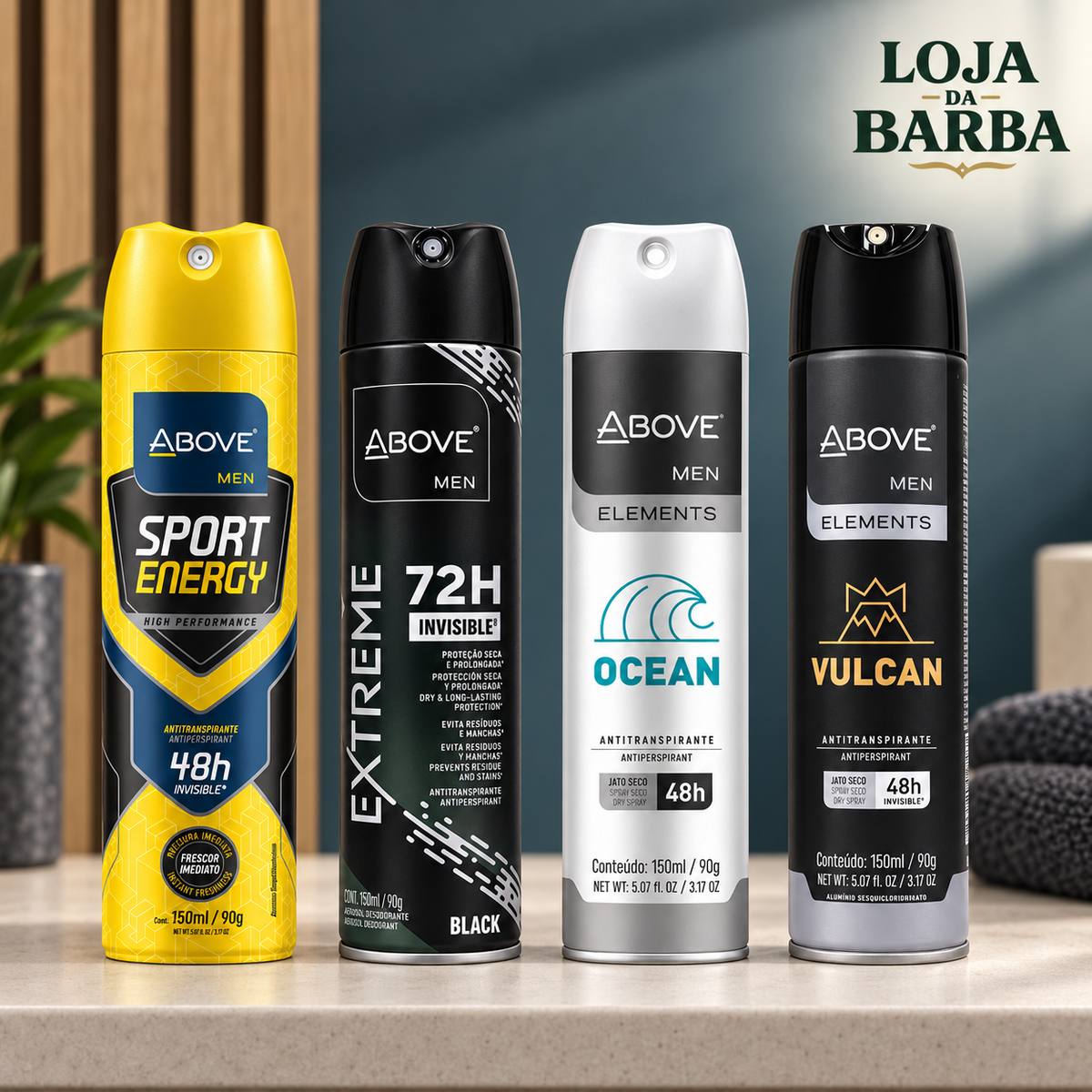 Kit 4 Desodorantes Above Men Sport + Ocean + Black + Vulcan — ABOVE