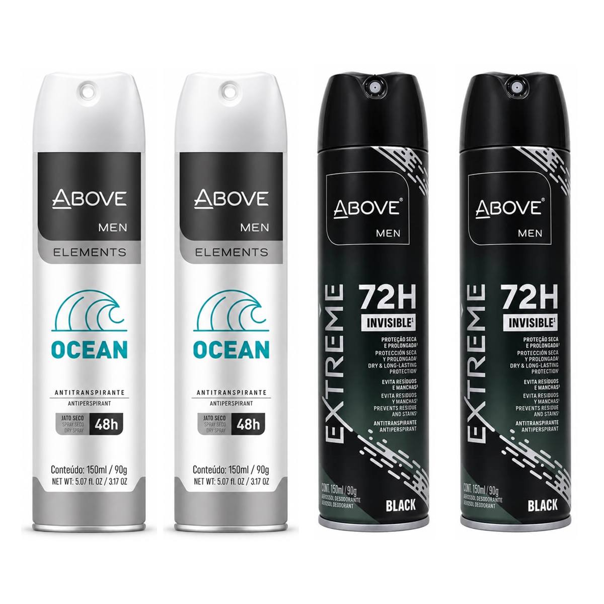 Kit 4 Desodorantes Above Men Ocean + Extreme Black 150ml — ABOVE
