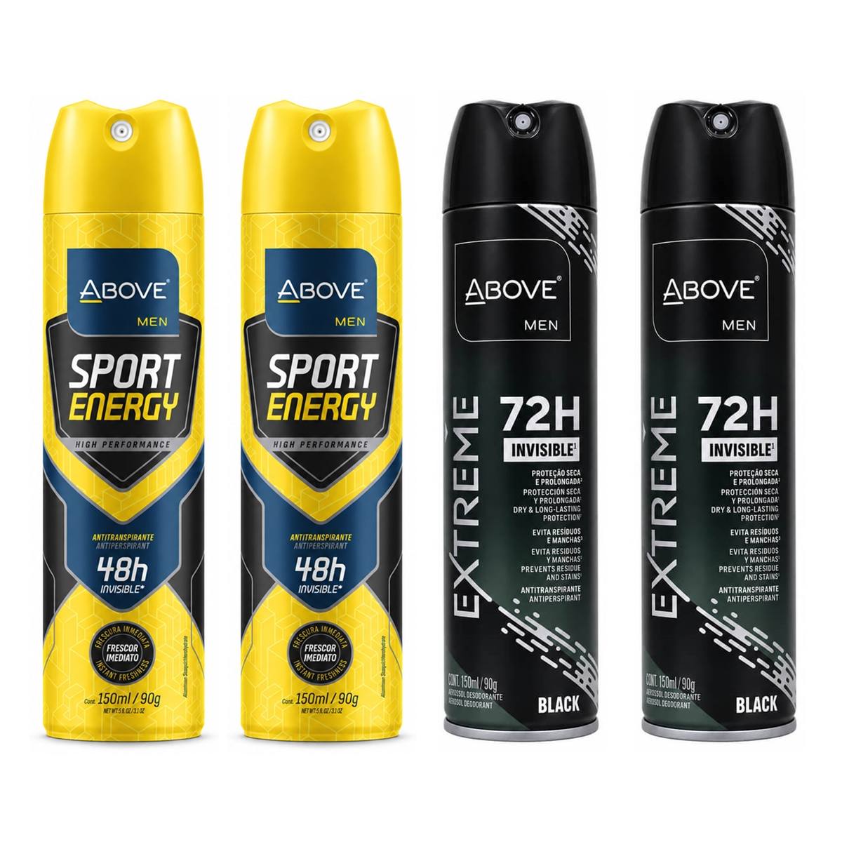Kit 4 Desodorantes Above Men Sport Energy + Extreme Black — ABOVE