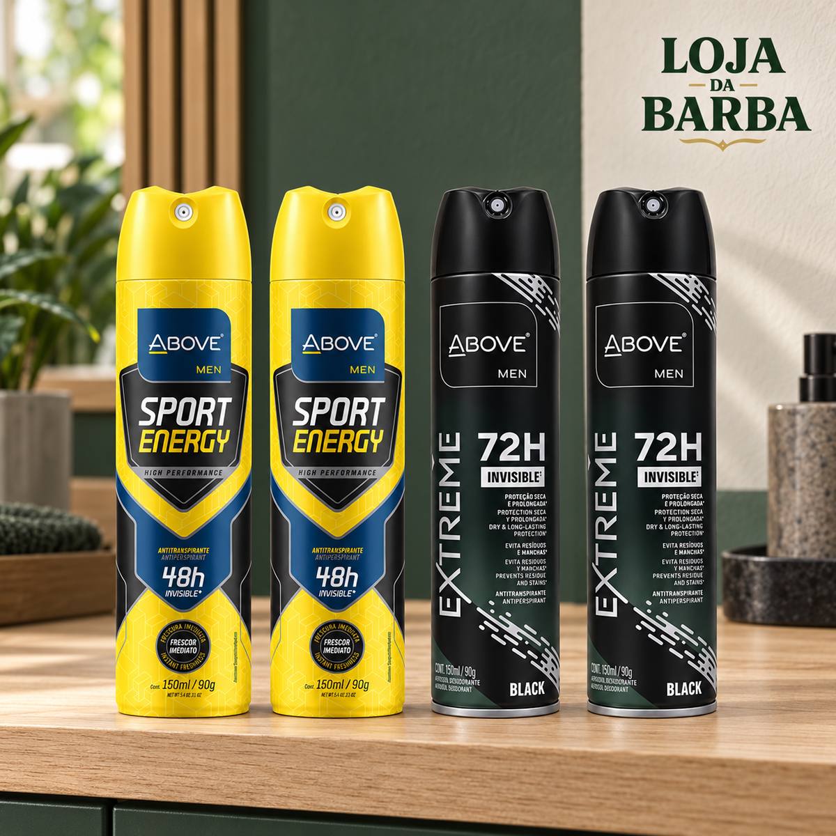 Kit 4 Desodorantes Above Men Sport Energy + Extreme Black — ABOVE