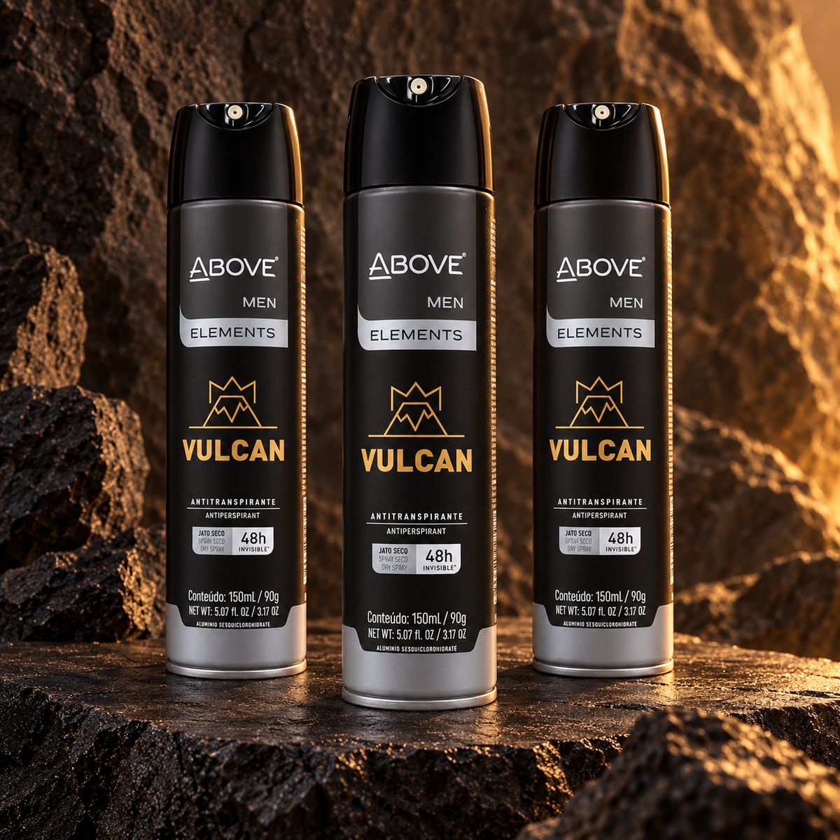 Kit 3 Desodorantes Above Men Elements Vulcan 150ml 48h — ABOVE