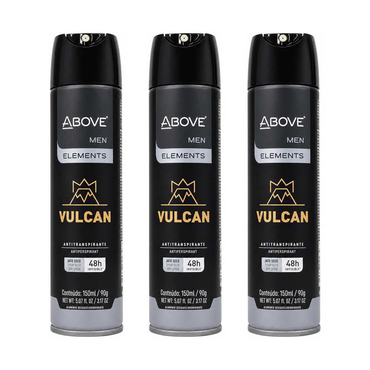 Kit 3 Desodorantes Above Men Elements Vulcan 150ml 48h — ABOVE