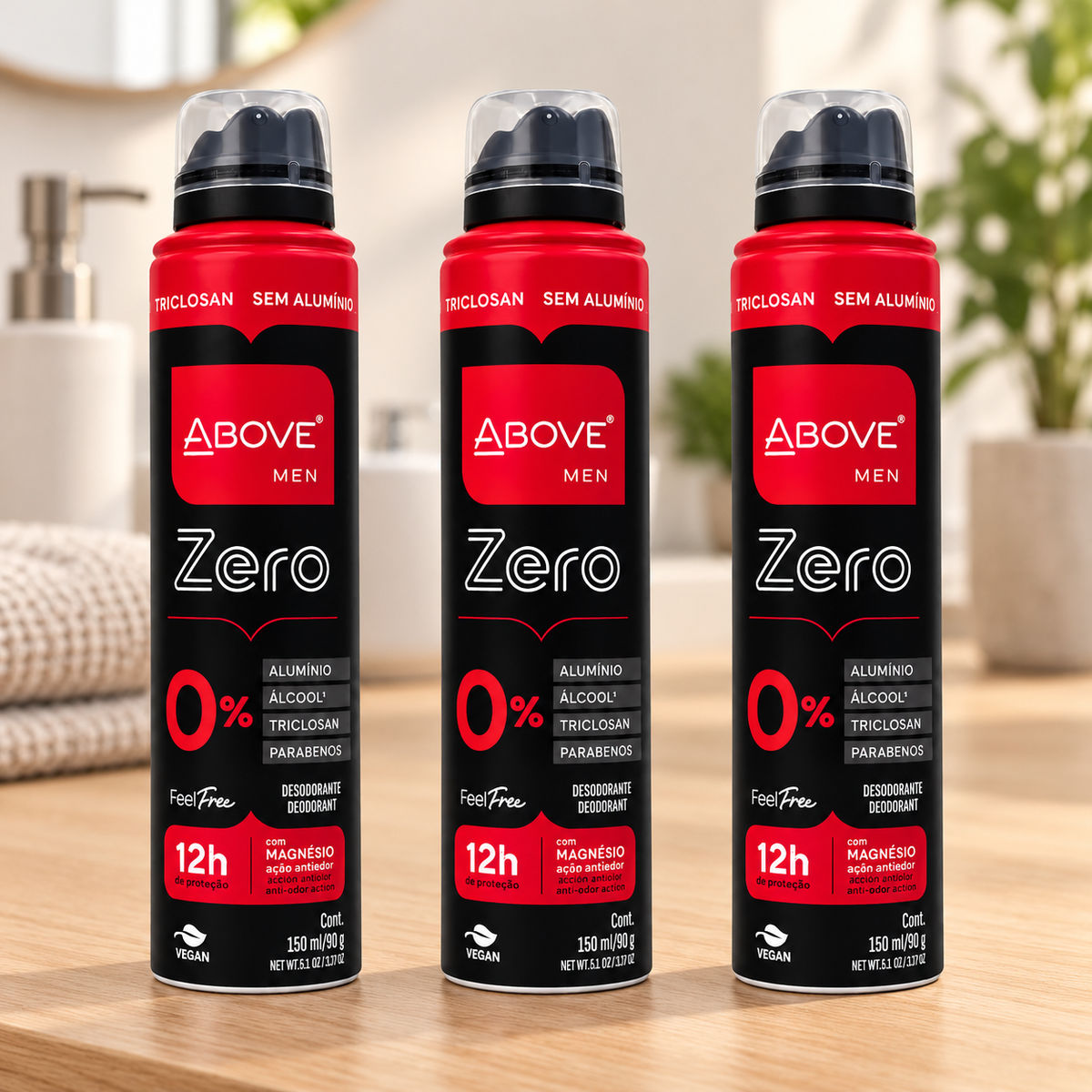 Kit 3 Desodorantes Above Men Feel Free Zero 150ml — ABOVE