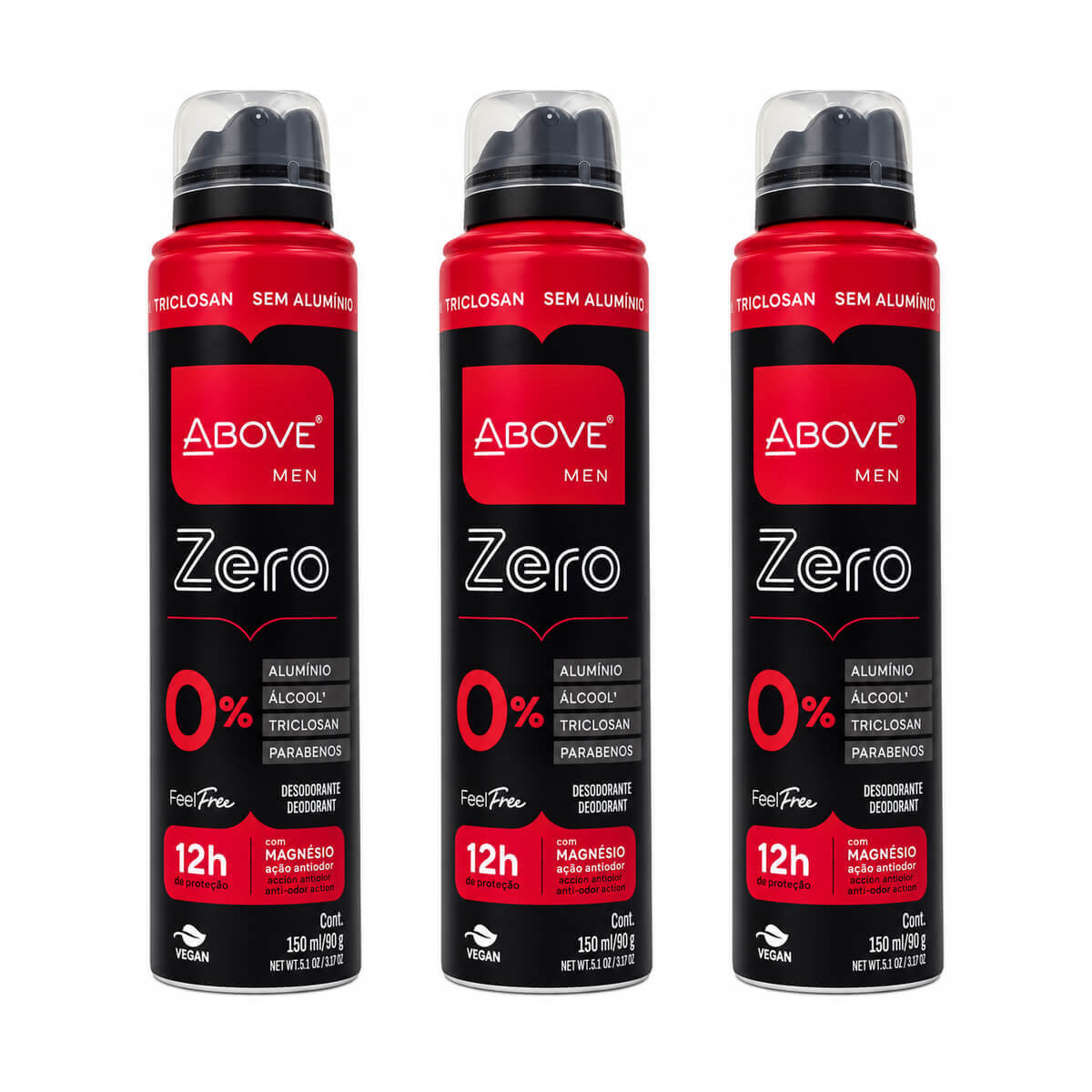 Kit 3 Desodorantes Above Men Feel Free Zero 150ml — ABOVE