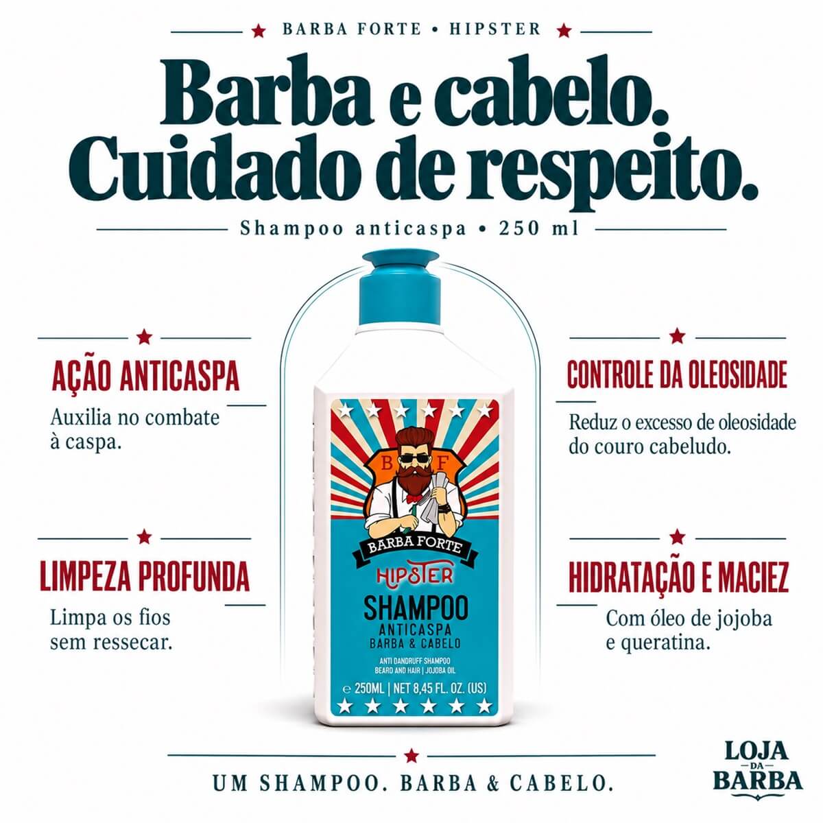 Shampoo Anticaspa Barba e Cabelo Barba Forte Hipster — BARBA FORTE