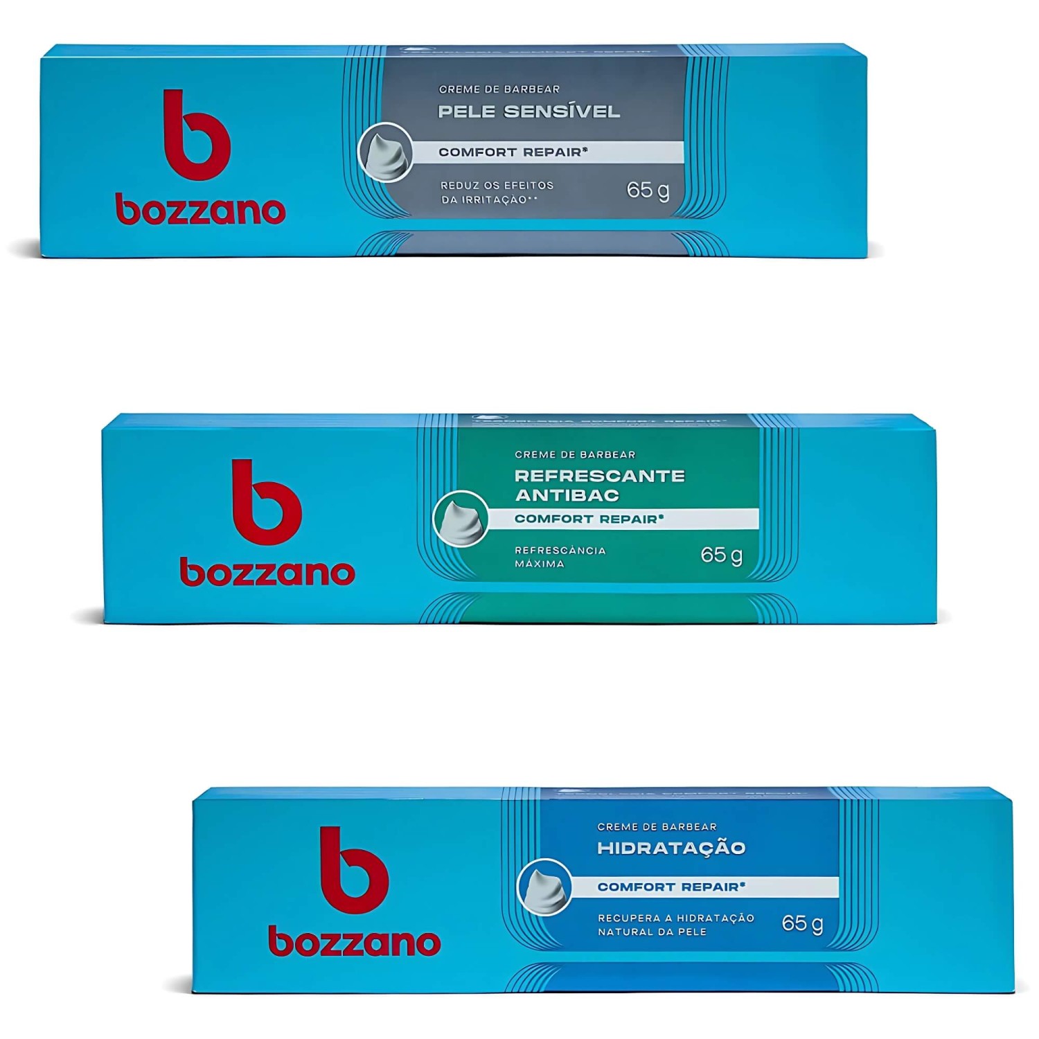 Kit 3 Cremes de Barbear Bozzano Hidratação, Sensível e Refrescante — BOZZANO