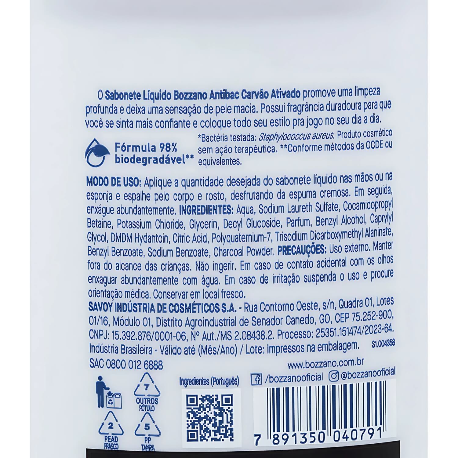 Sabonete Líquido Bozzano Antibac Carvão Ativado 240ml — BOZZANO