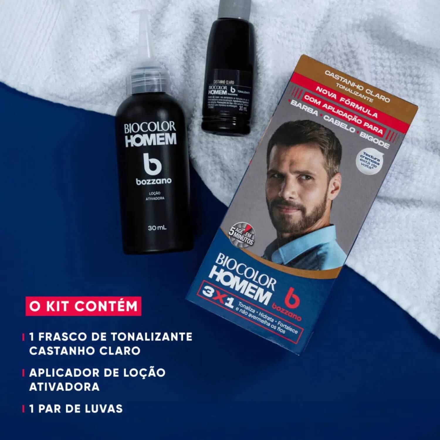 Kit 3 Tonalizantes Biocolor Homem Bozzano Castanho Claro — BOZZANO