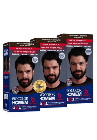 Kit 3 Tonalizantes Biocolor Homem 3x1 Bozzano Castanho Escuro — BOZZANO