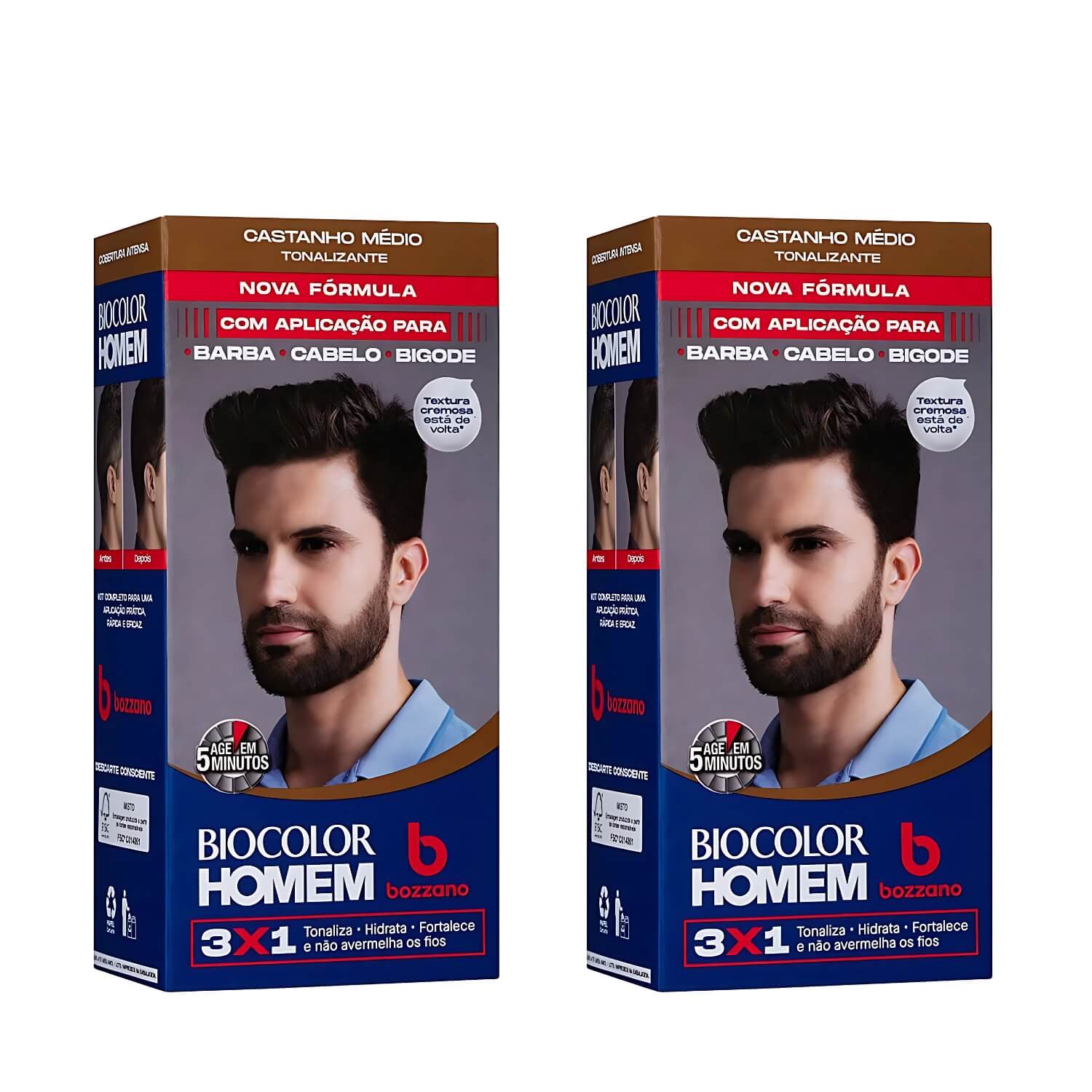 Kit 2 Tonalizantes Biocolor Homem Bozzano Castanho Médio — BOZZANO