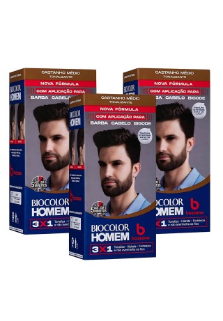 Kit 3 Tonalizantes Biocolor Homem 3x1 Bozzano Castanho Médio — BOZZANO