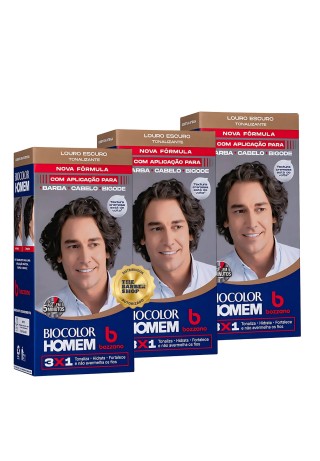 Kit 3 Tonalizantes Biocolor Homem 3x1 Bozzano Louro Escuro — BOZZANO