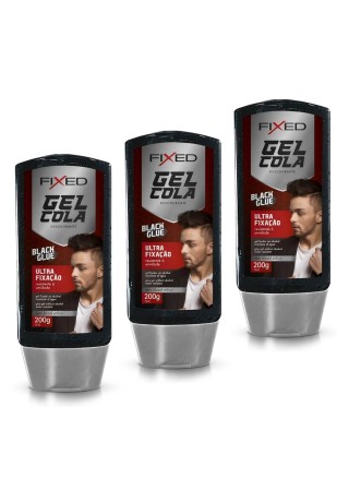 Kit 3 Gel Cola para Cabelo Fixed Preto Sem Álcool — FIXED