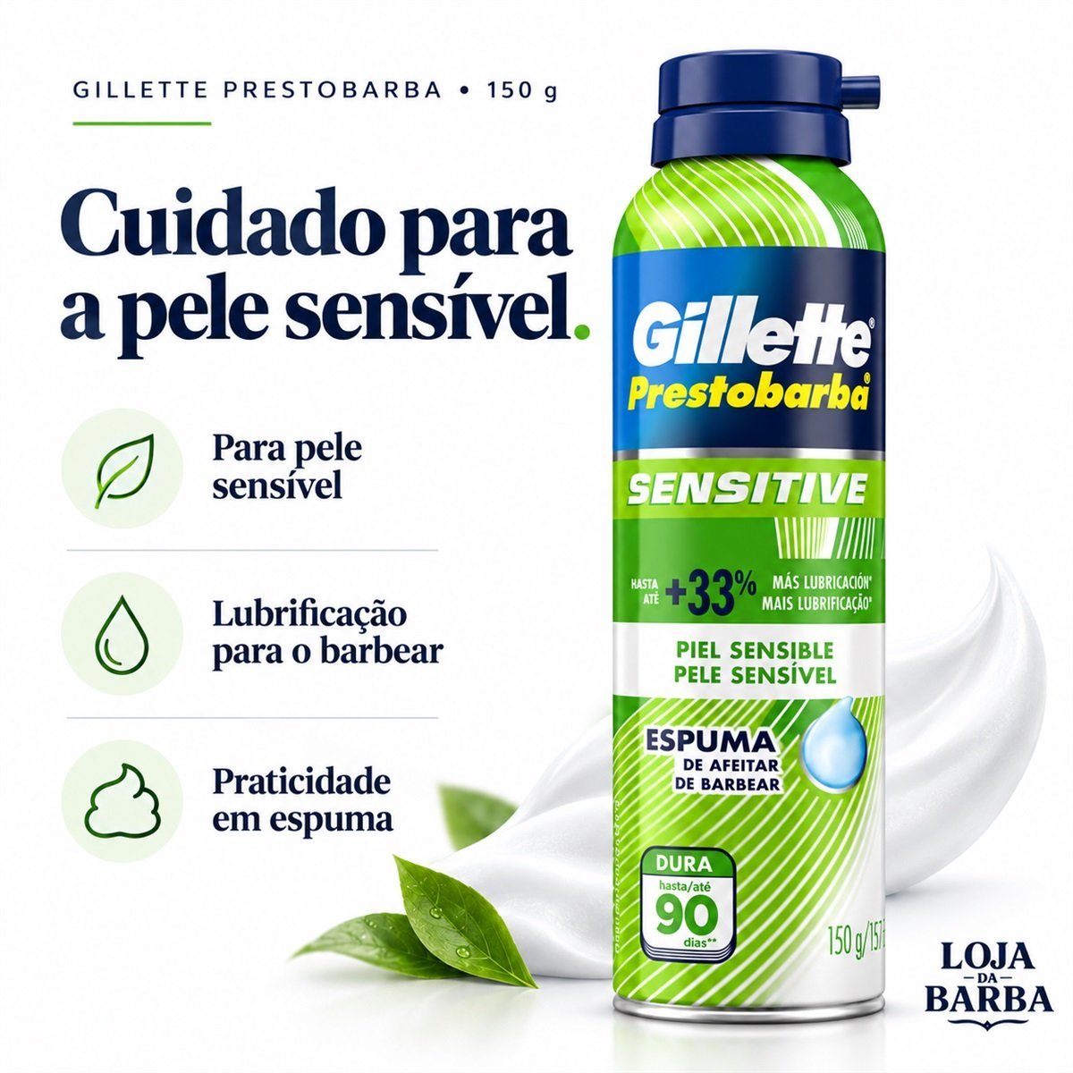 Espuma de Barbear Gillette Prestobarba Sensitive 150g — GILLETTE