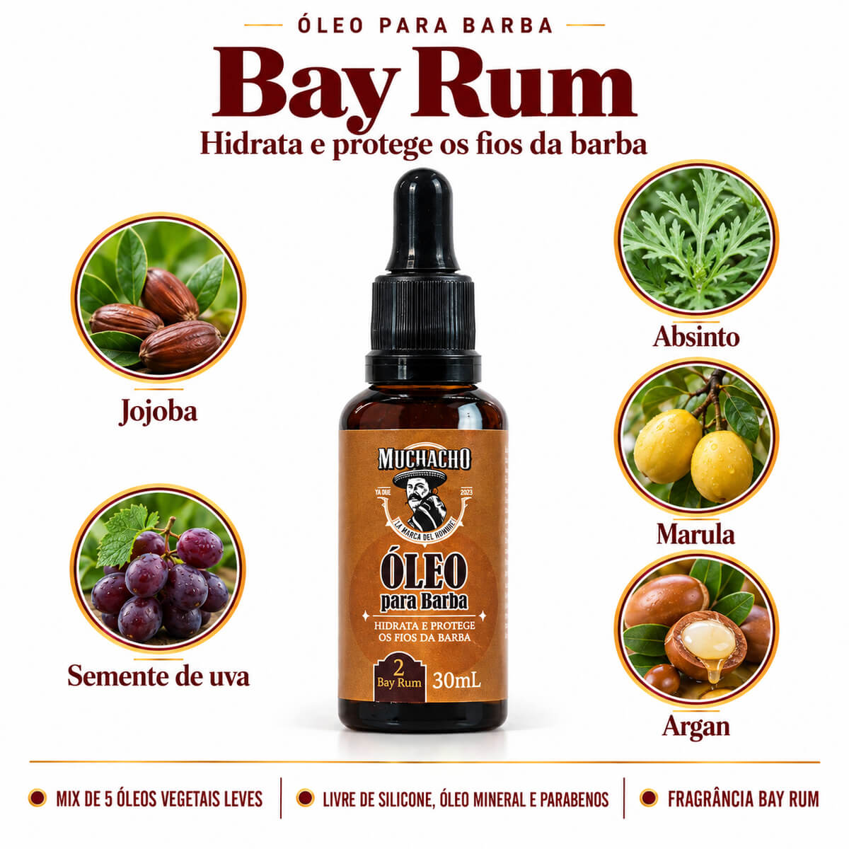 Kit para Barba Muchacho Bay Rum Shampoo + Balm + Óleo — MUCHACHO