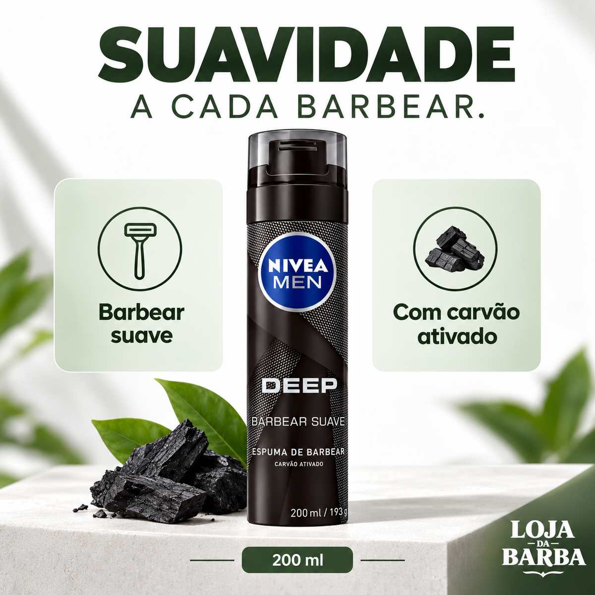 Kit 2 Espumas de Barbear NIVEA MEN Deep Carvão Ativado 200ml — NIVEA MEN
