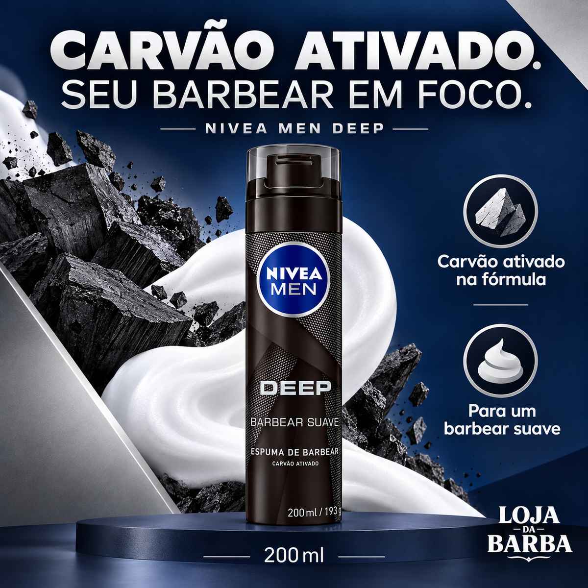 Kit 2 Espumas de Barbear NIVEA MEN Deep + Sensitive 200ml — NIVEA MEN