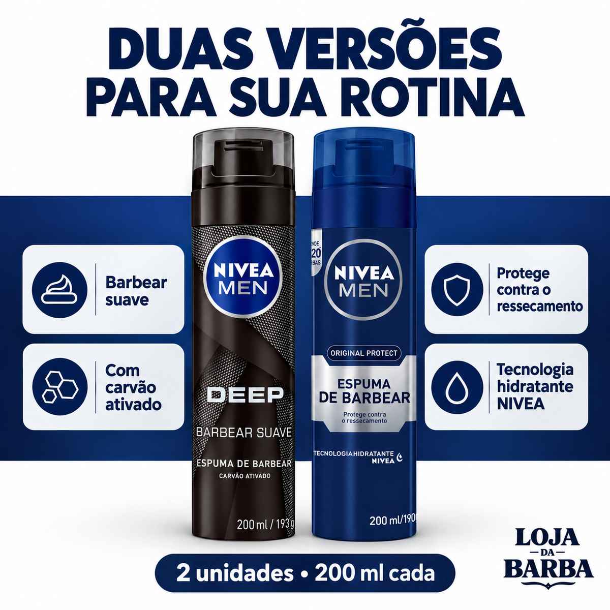 Kit 2 Espumas de Barbear NIVEA MEN Deep + Original Protect — NIVEA MEN