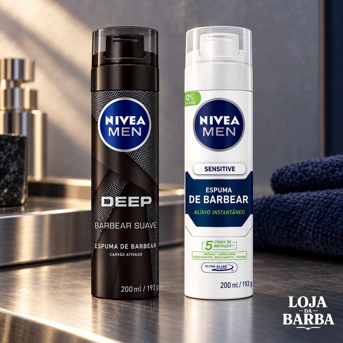 Kit 2 Espumas de Barbear NIVEA MEN Deep + Sensitive 200ml — NIVEA MEN