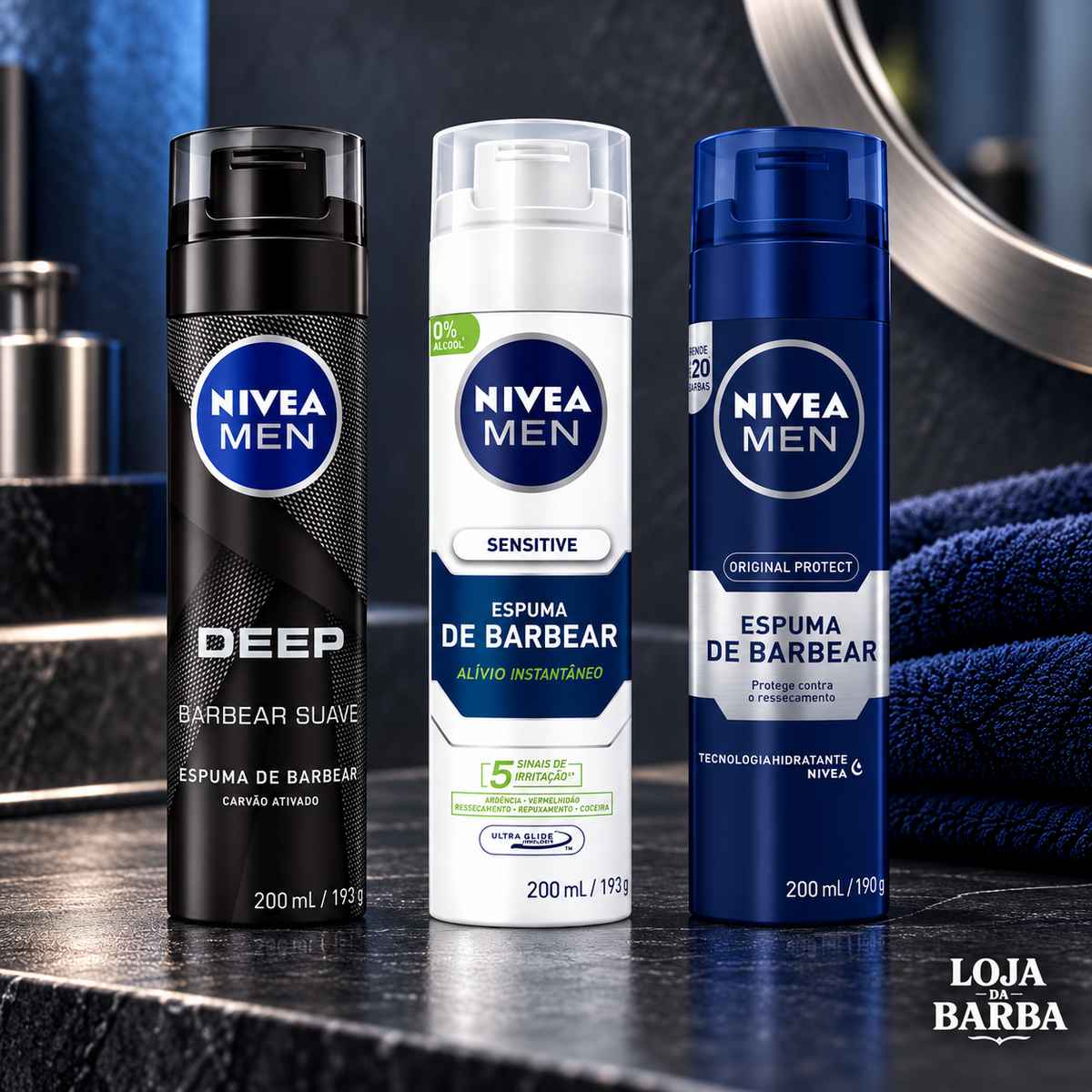 Kit 3 Espumas NIVEA MEN Deep + Sensitive + Original Protect — NIVEA MEN