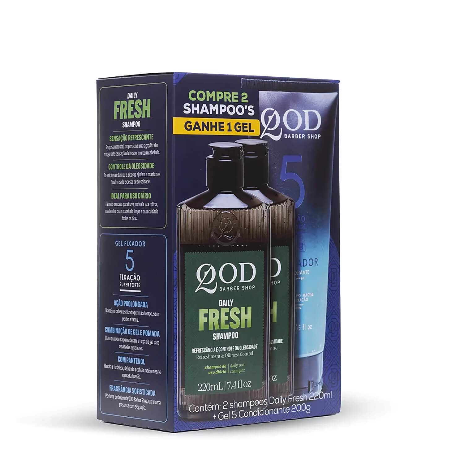 Kit QOD 2 Shampoos Daily Fresh + Gel N.5 Super Forte — QOD BARBER SHOP