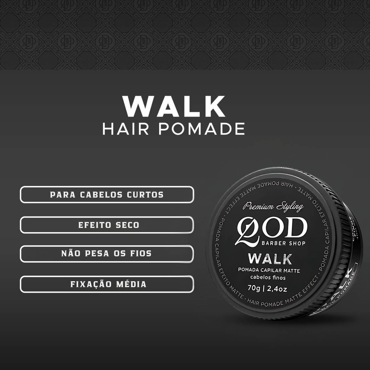 Pomada Modeladora QOD Walk Matte Fixação Média 70g — QOD BARBER SHOP