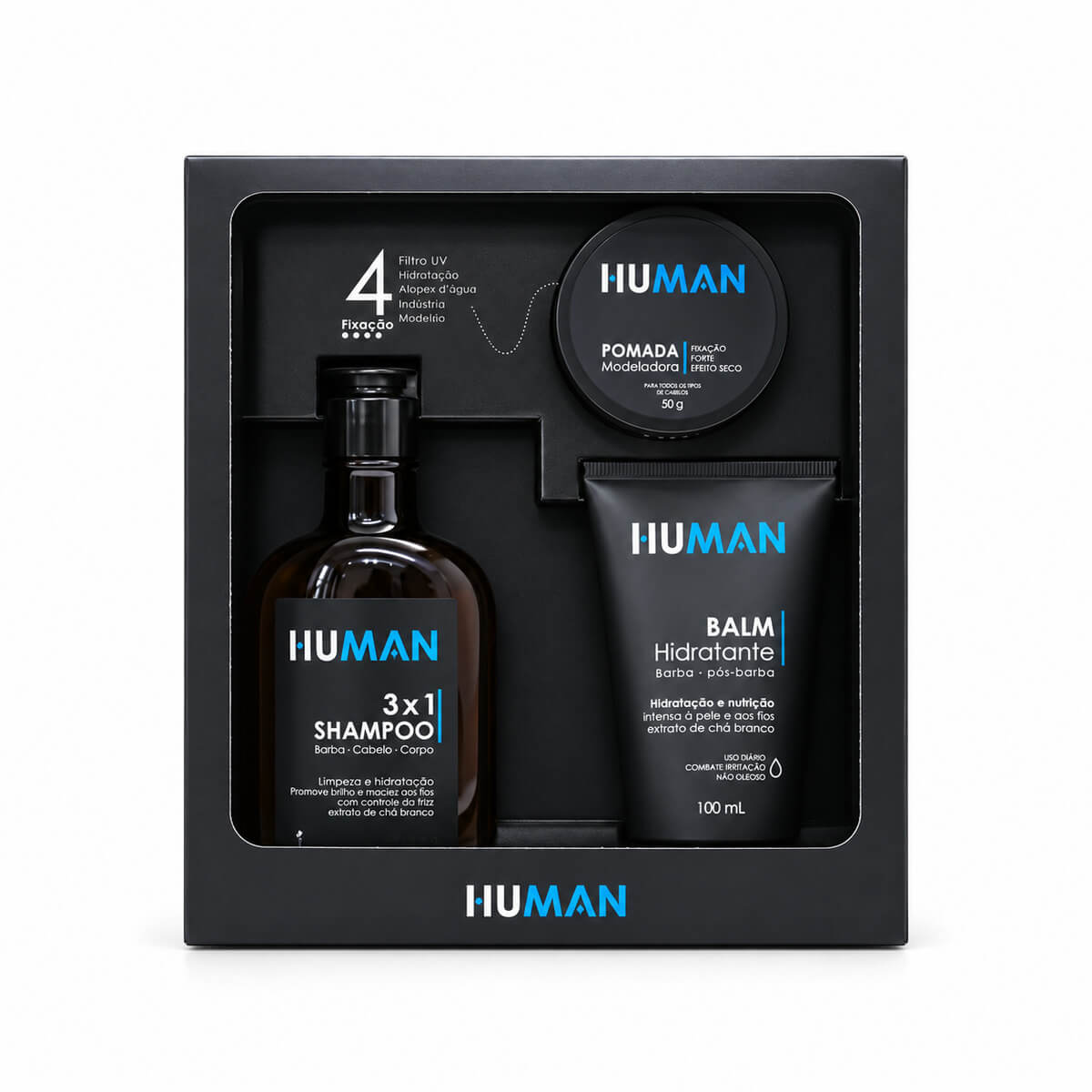 Kit para Cabelo Human Shampoo 3 em 1 + Balm + Pomada — HUMAN